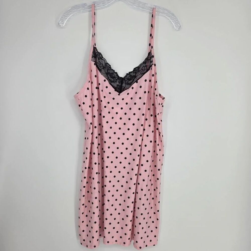 Joyspun Pink Polka Dot Lace Trim Nightgown Chemise Sleep Dress XL